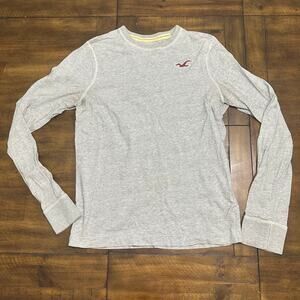 Hollister Men’s Vintage Long Sleeve Crewneck Tee Gray Logo Casual Top XL Y2K
